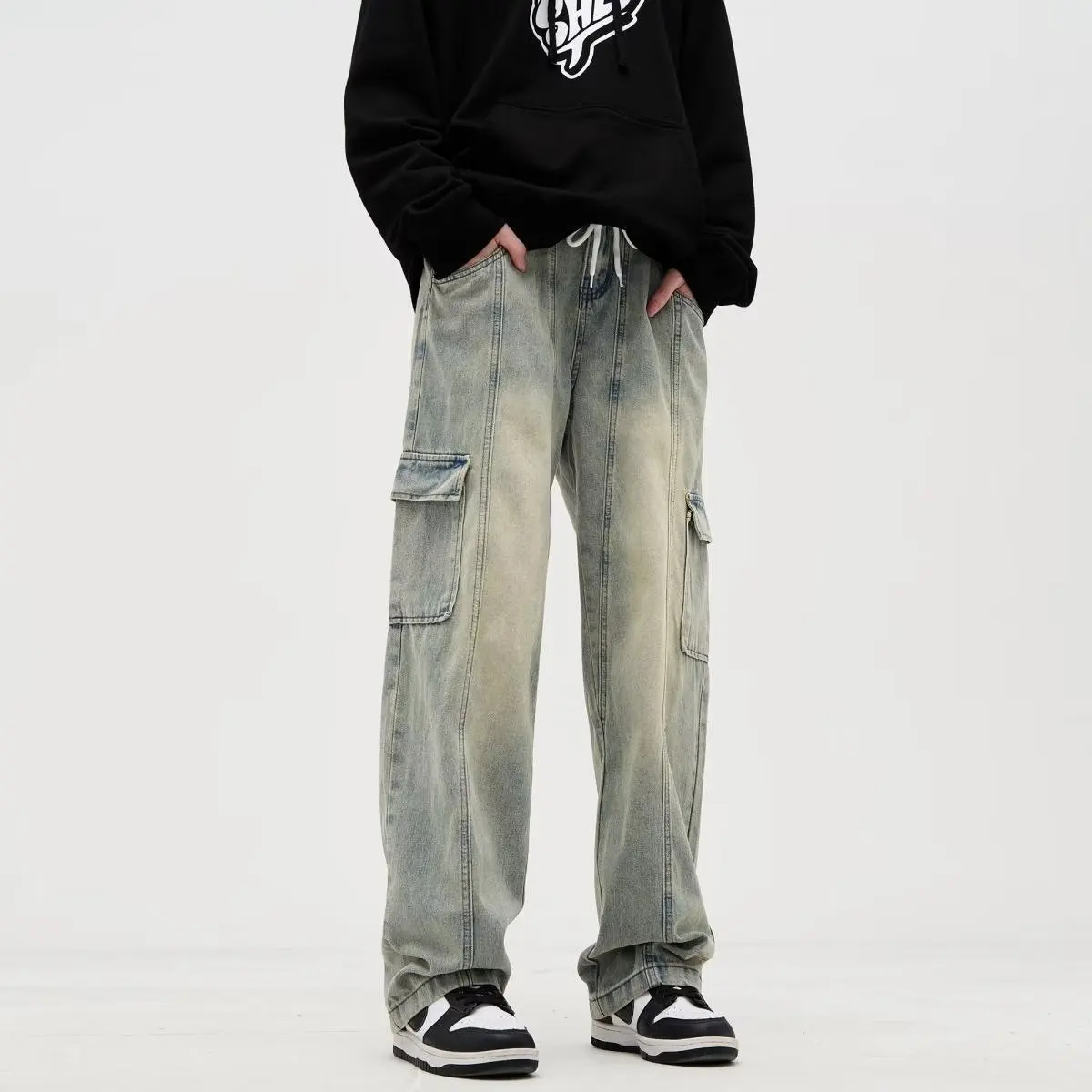 سراويل رجالية كلاسيكية غير رسمية Y2k جينز ممزق فضفاض للرجال سراويل جينز واسعة الساق جينز ملابس الشارع الشهير ملابس رجالية متوهجة #3