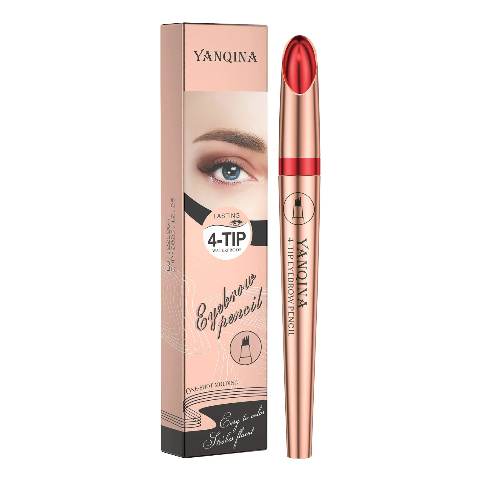 YANQINA-4 Color Sobrancelha Lápis, Quatro Garra Líquido, Sobrancelha Liner, Impermeável, Durável, Tint Enhancer, Caneta, 24h, Novo, Hot Venda