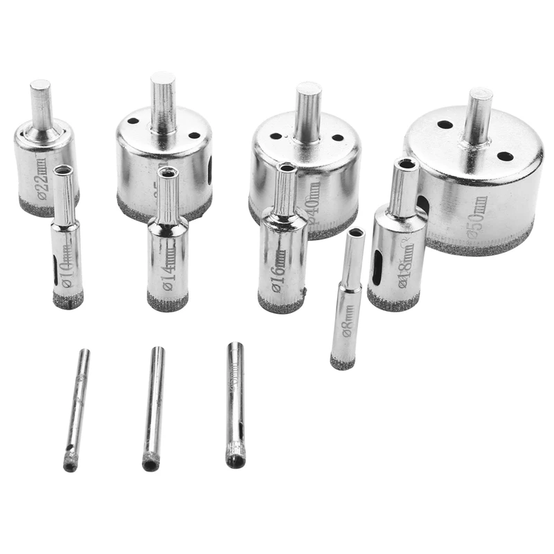 

12Pcs Diamond Drill Bits Glass Tile Hole Saw Bits Set, Hollow Core Drill Bits, Extractor Remover Hole Saws For Glass, Ceramics,