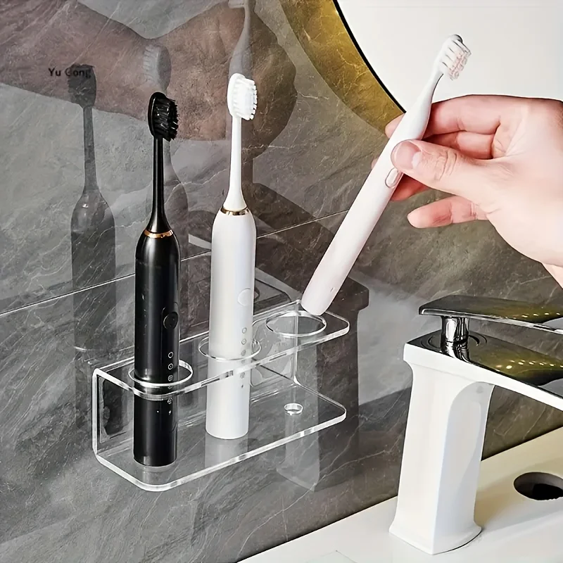 1pc Transparent and Smooth Electric Toothbrush Holder - Wall Mounted, Space Saving Design - Modern Bathroom Organizer Rack