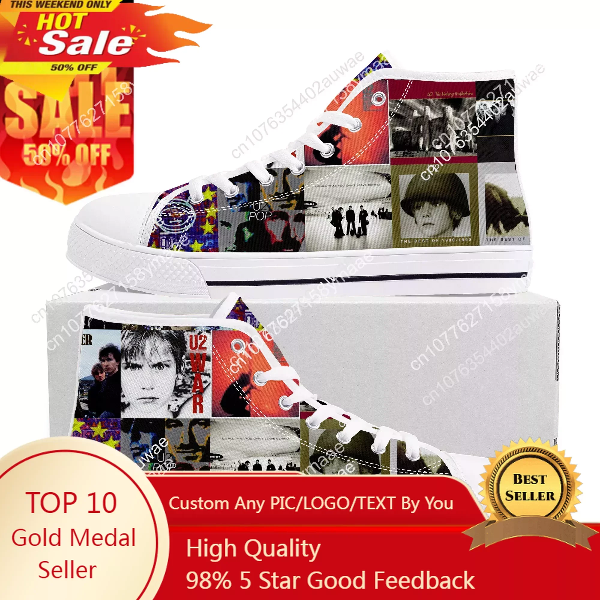 

U2 Rock Band Fashion punk High Top High Quality Sneakers Men Women Teenager Canvas Sneaker Casual Couple Shoes Custom Shoes