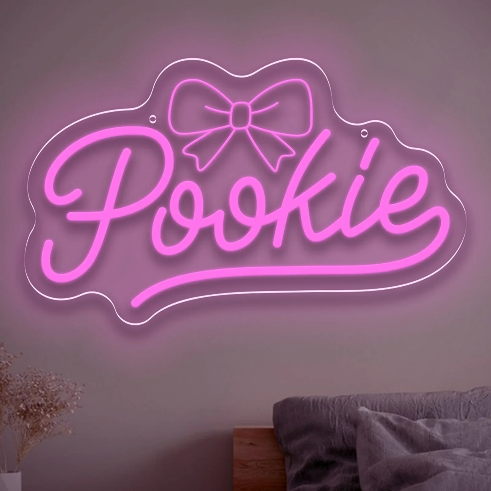 Pookie Neon Light Bow LED Neon Light Sign for Sweetheart Bedroom Party Bar Wall Decor Romantic Girlfriend Gift USB Powered
