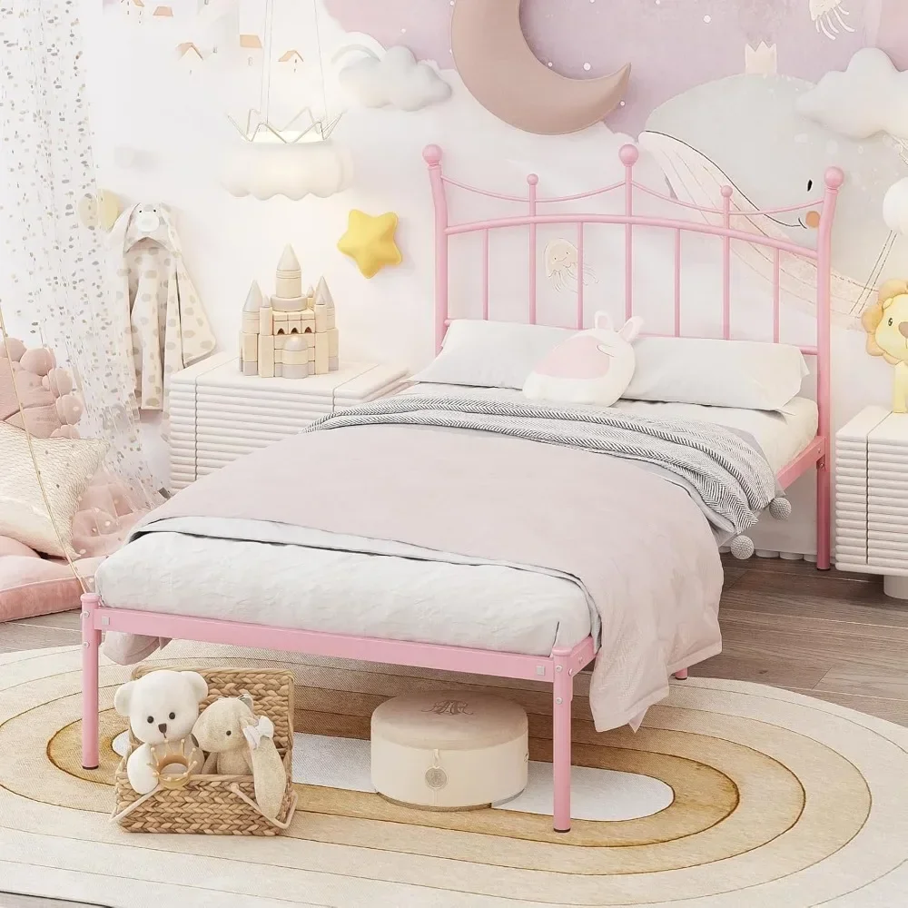 

Children Beds, Elegant Princess Bed for Girls Heavy Duty Metal Platform Bed Easy Assembly Under Bed Storage