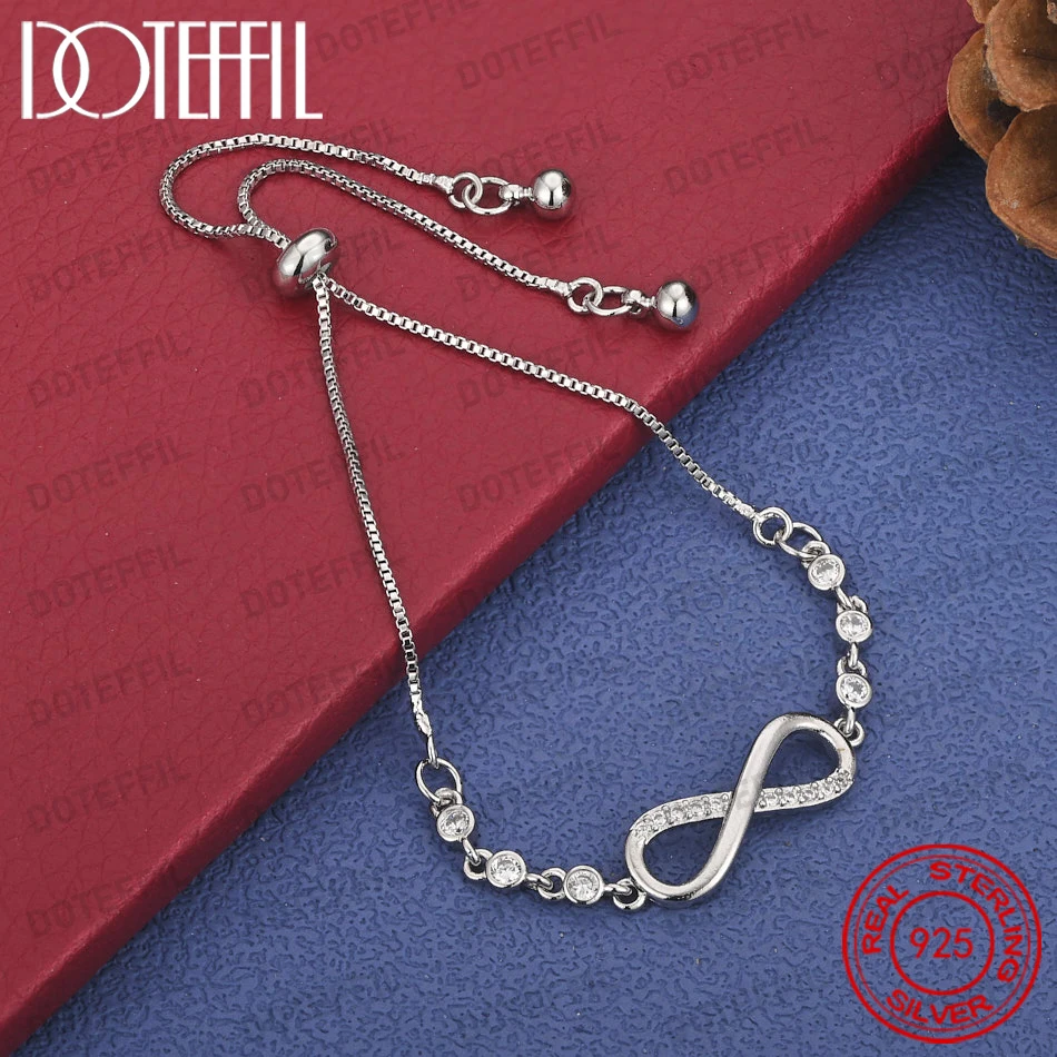 Bracelet en argent sterling 925 exquis avec symbole de l'infini et zirconias pour femmes, cadeau de mariage élégant, bijoux de fête