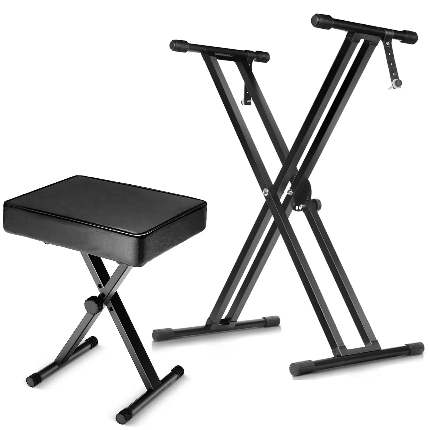

5 Core Keyboard Stand Double X Style Adjustable Piano Riser + Keyboard Piano Bench KS 2X BLK+KBB BLK HD