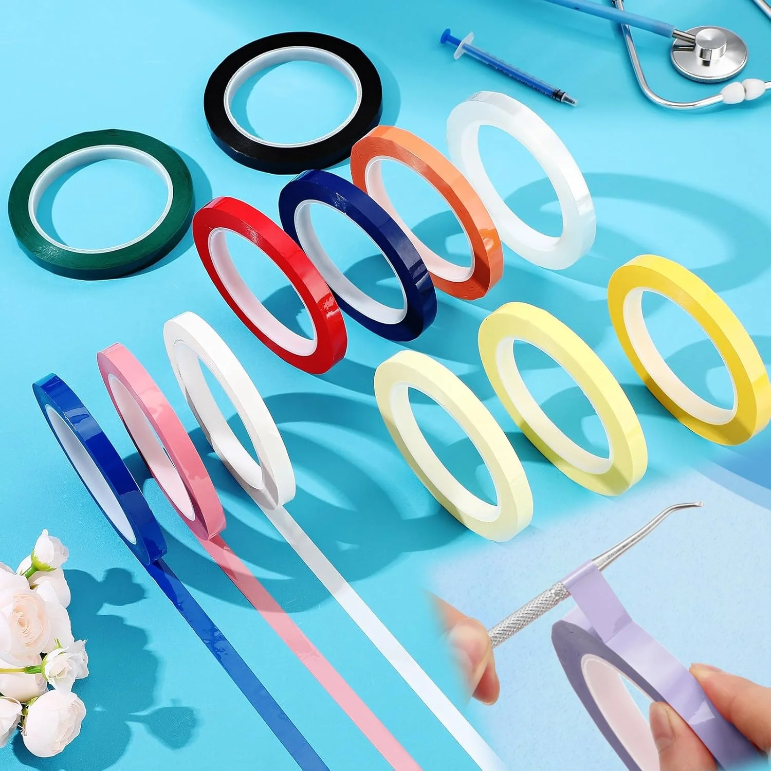 66m/Roll Dental Instruments Identification Tape 5mm Width 150°C High Temperature Autoclavable MarkingTape for Dentistry Supplies