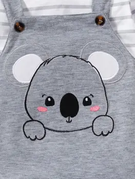 Baby Boy Koala Outfit Set 4 2Pcs Baby Boy Clothing Outfit Set Striped Long Sleeve Bodysuit Koala Print Overalls for 0-18 Months Infant Autumn Casual Clothes 4