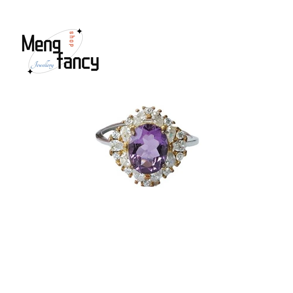 S925 Silver With Natural Amethyst Ring Purple Coloured Gemstone Exquisite Wedding Souvenir High-grade Elegant Fashion Jewelry