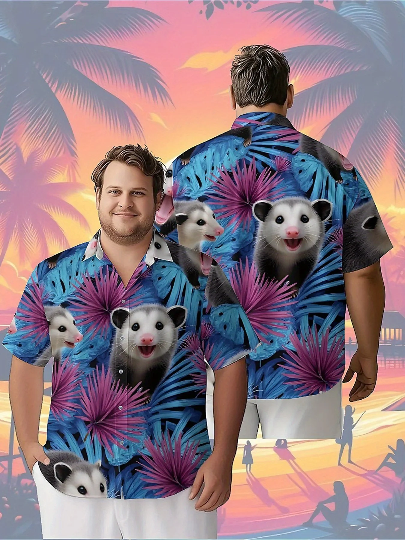 

Men's Plus Size Hawaiian Shirts Possum Jungle Prints Pattern,Unisex Baggy Aloha Shirts,summer Alternative Clothing