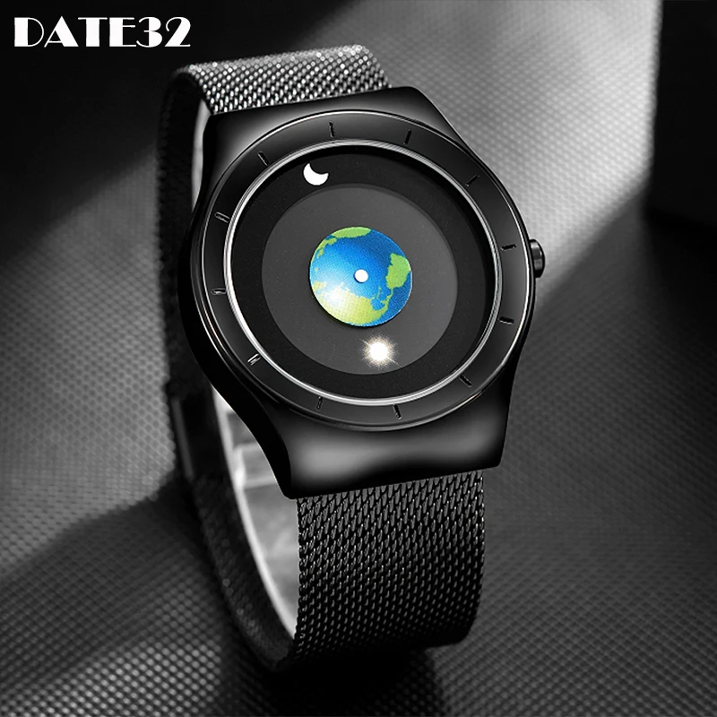 Concept Watch for Men Earth Moon Dial Men Quartz Watches Minimalist Planet New Wristwatch Man Mens Clock Male Reloj Dropshipping