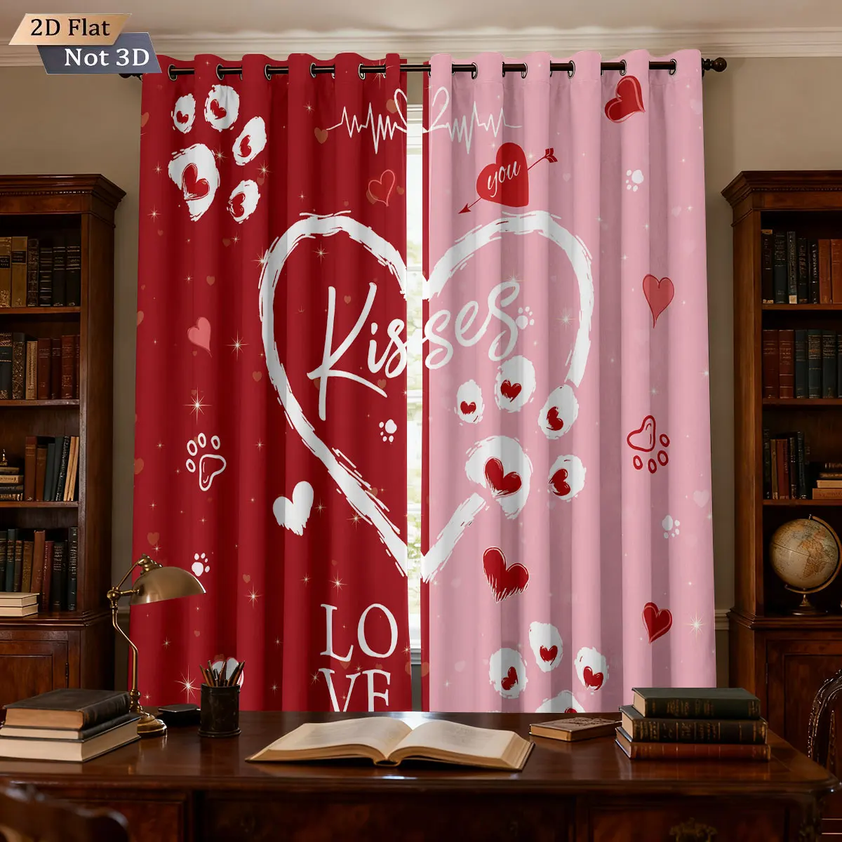 

2 шт., плотные перфорированные шторы с принтом «Любовь» на День святого Валентина, разные размеры, изоляционные украшения для гостиной, фестиваля