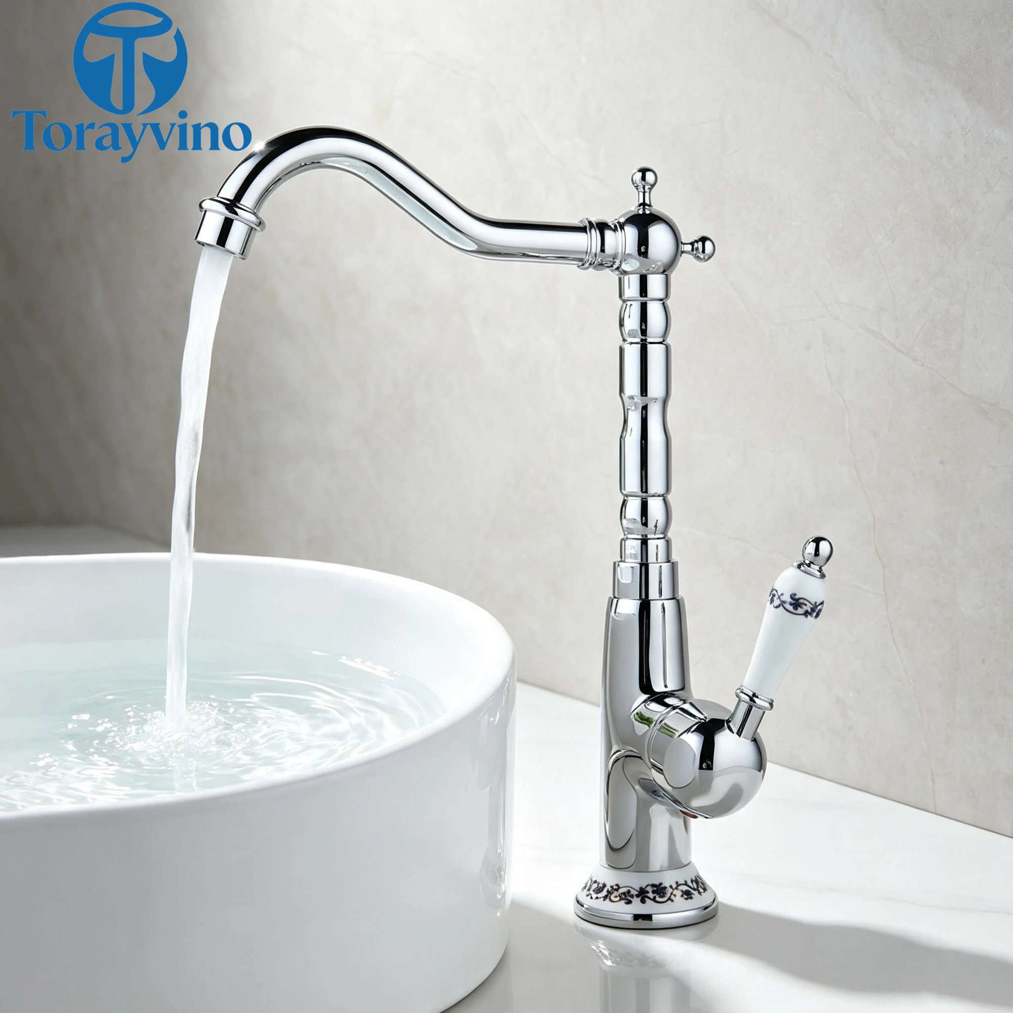 Torayvino Luxury Bathroom Basin Chrome Brass Single Handle Faucets 360 Swivel Spout Sink Hot Water Faucet Mixer Tap For Kitchen