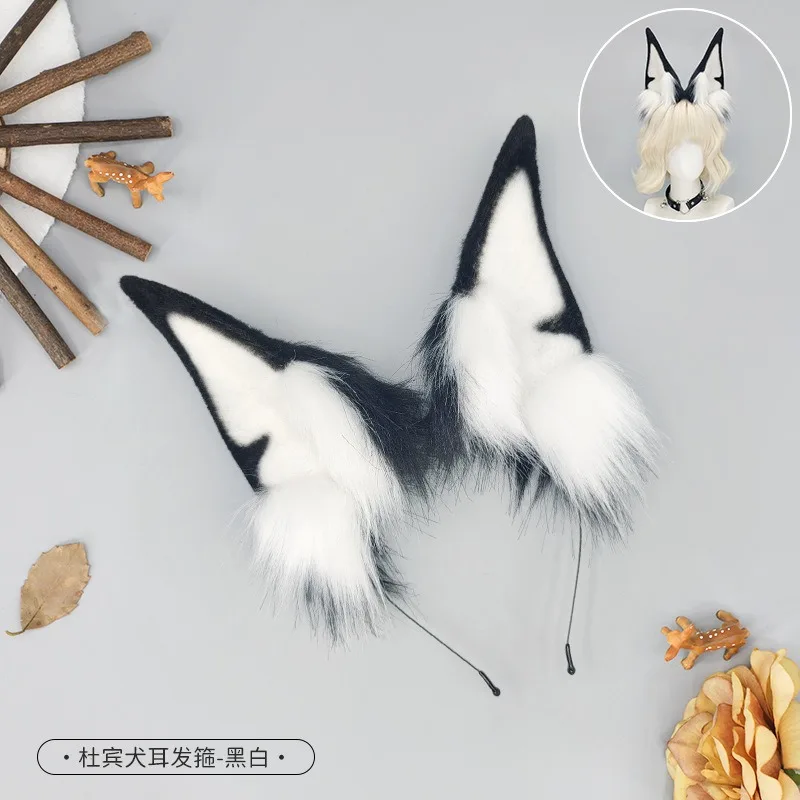 Accesorios para el cabello Doberman Pinscher, traje con orejas de cola, diadema con orejas Shiba Inu, traje de cola, juego de rol de animales, orejas de cachorro para mascotas