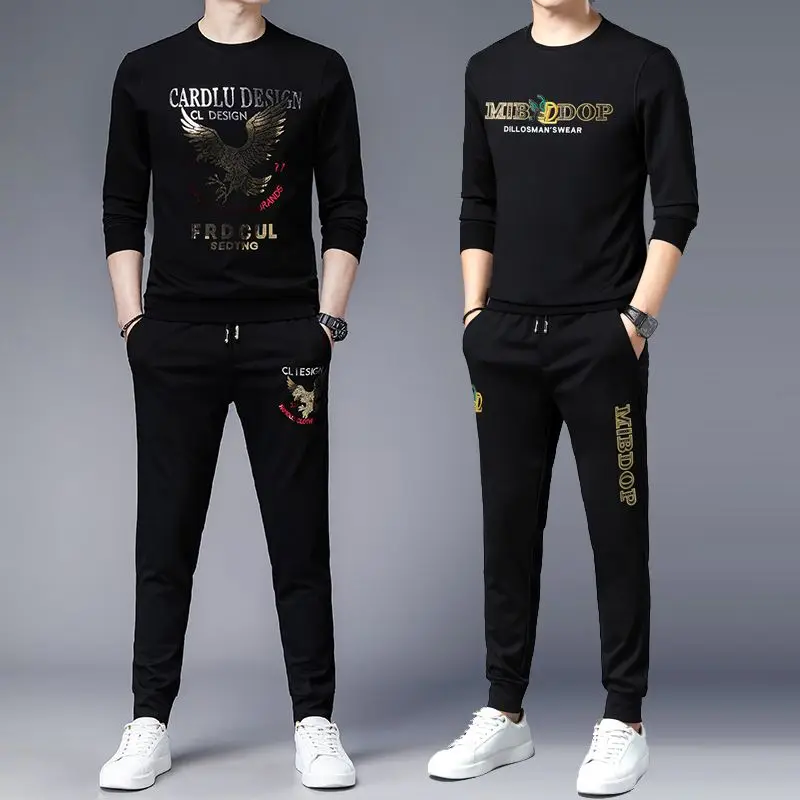 

High-end Fashion Casual Crewneck Long Sleeve Hoodie Suit Men Spring and Autumn New Printed Sports Two-piece Set