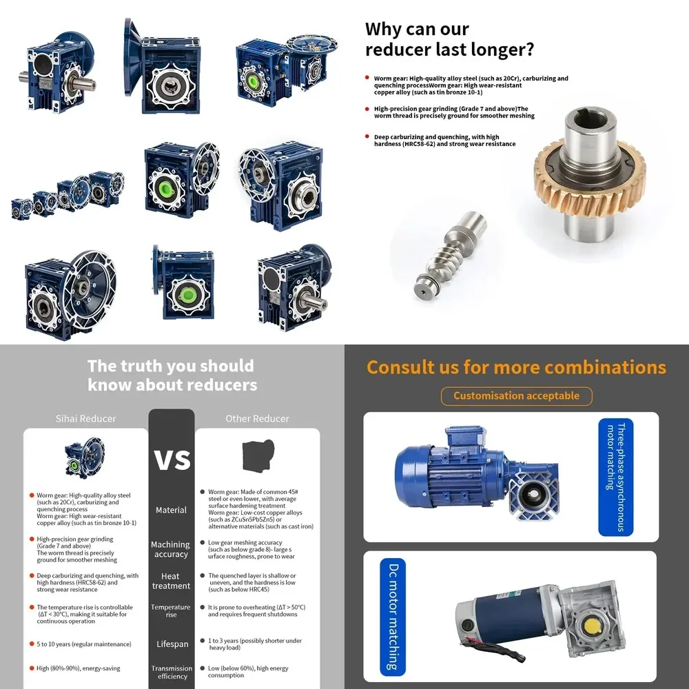 5-100 Ratio Worm Gearbox Speed Reducers NMRV40/NMRV030/063/NMRV075/NMRV063/NMRV050/050/025 Motor Speed Control 075/090/040