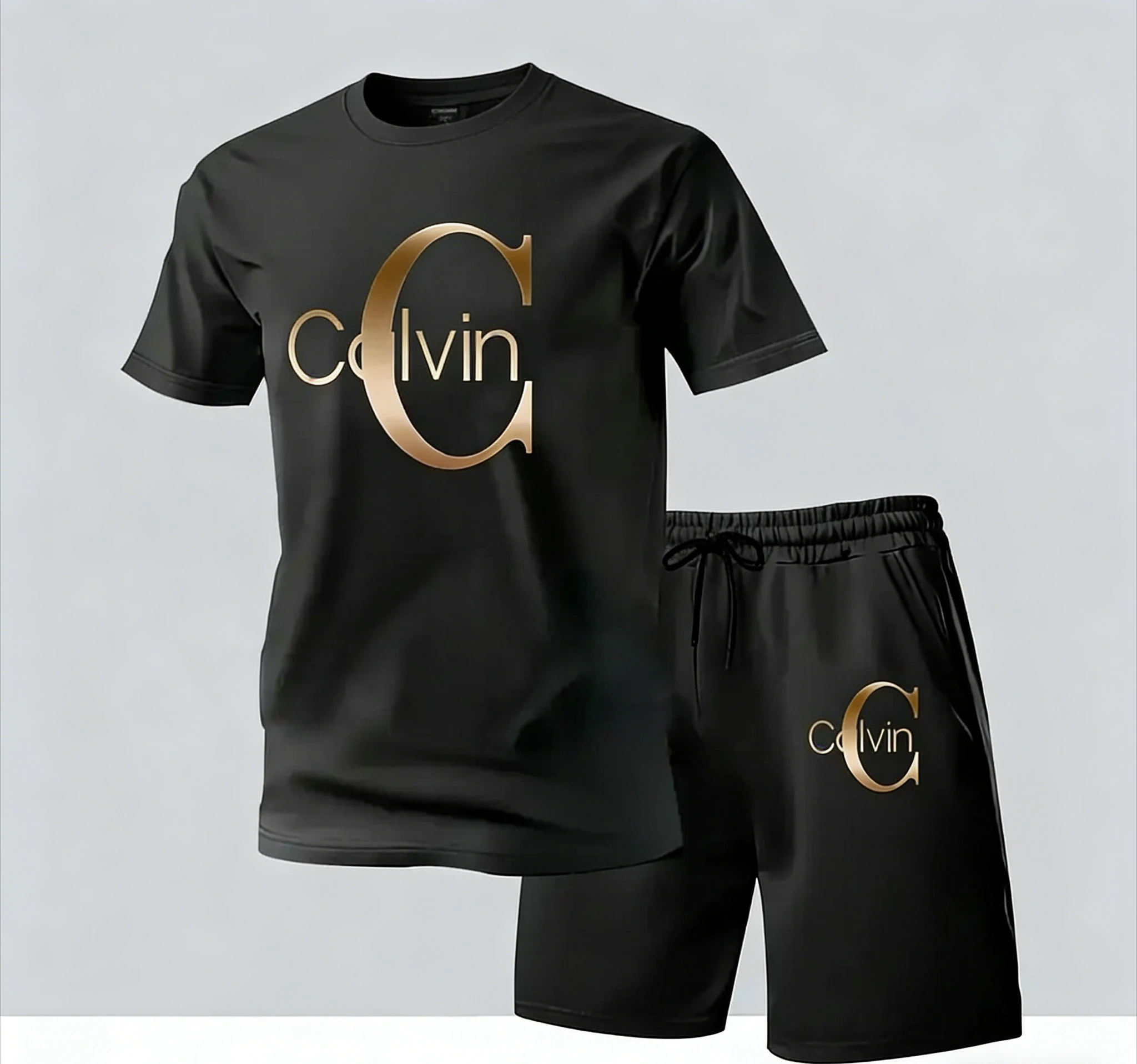 

Мужской стильный повседневный комплект из 2 предметов: футболка с круглым вырезом и короткими рукавами и шорты на шнурке, спортивный костюм, мужской комплект одежды с принтом.