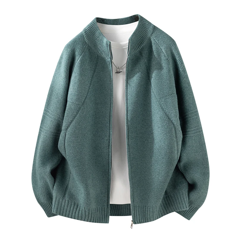 

Мужской вязаный кардиган на молнии свободного кроя в повседневном стиле, с воротником-стойкой, длинными рукавами, осенний сезон