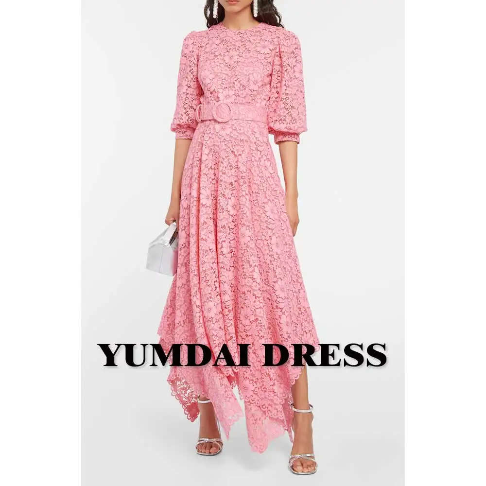 YUMDAI Elegant Puff Sleeve Coral Pink Dubai Evening Dress 2024 Saudi Arabia Women Wedding Formal Party Dress Luxurious Midi Gown