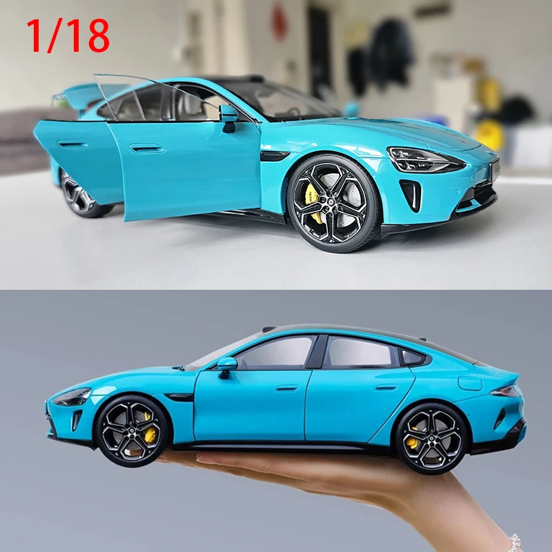 Diecast 1/18 Size Model Car Xiaomi Su7 Alloy Car Model Gulf Blue New energy vehicle Toys for Boys Collection Original Box