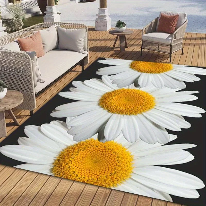 

1pc Flowers Pattern Rug For Patio, Outdoor Rug Camping Mat For Backyard Deck Balcony Porch Farmhouse Home Decor, Aesthetic Room