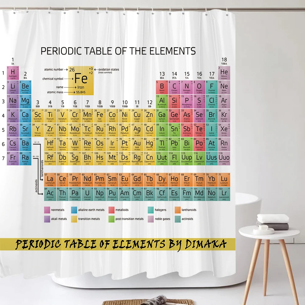 Hot New Periodic Table of Elements Bathroom Curtains Waterproof 3D Print Shower Curtain White Fabric Curtain for The Bath