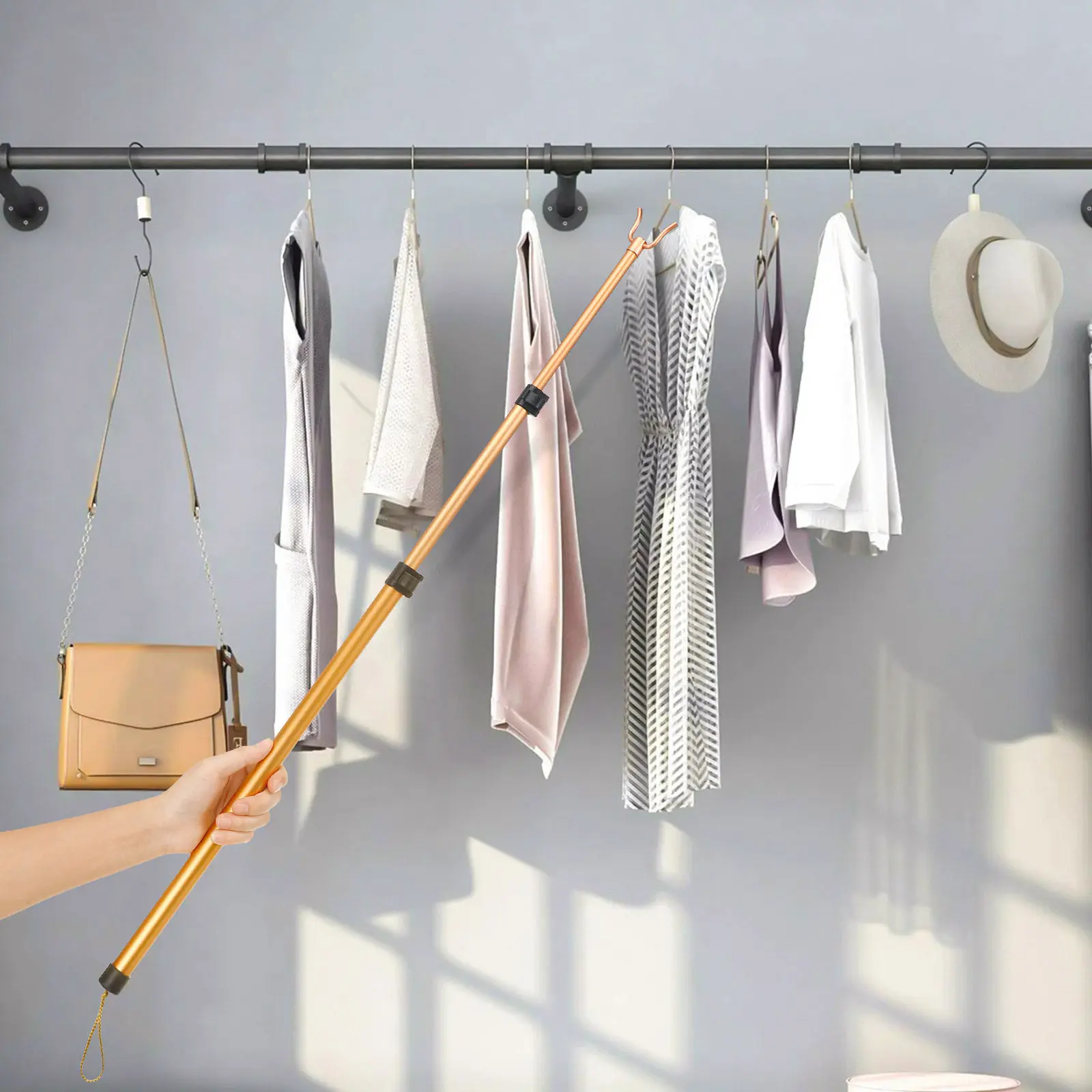 2pcs Extendable Clothes Drying Rod Adjustable Aluminum Alloy Telescopic Pole For Closet Shelf Ceiling Laundry Room Retractable
