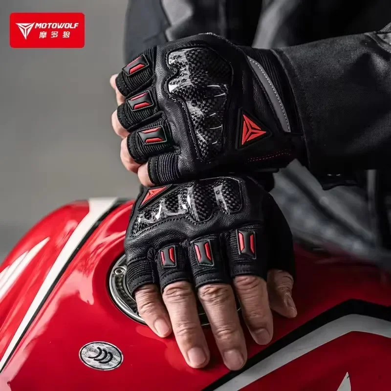 MOTOWOLF été demi doigt gants pour moto vélo équitation Luvas avec Protection en Fiber de carbone moto gants hommes femmes