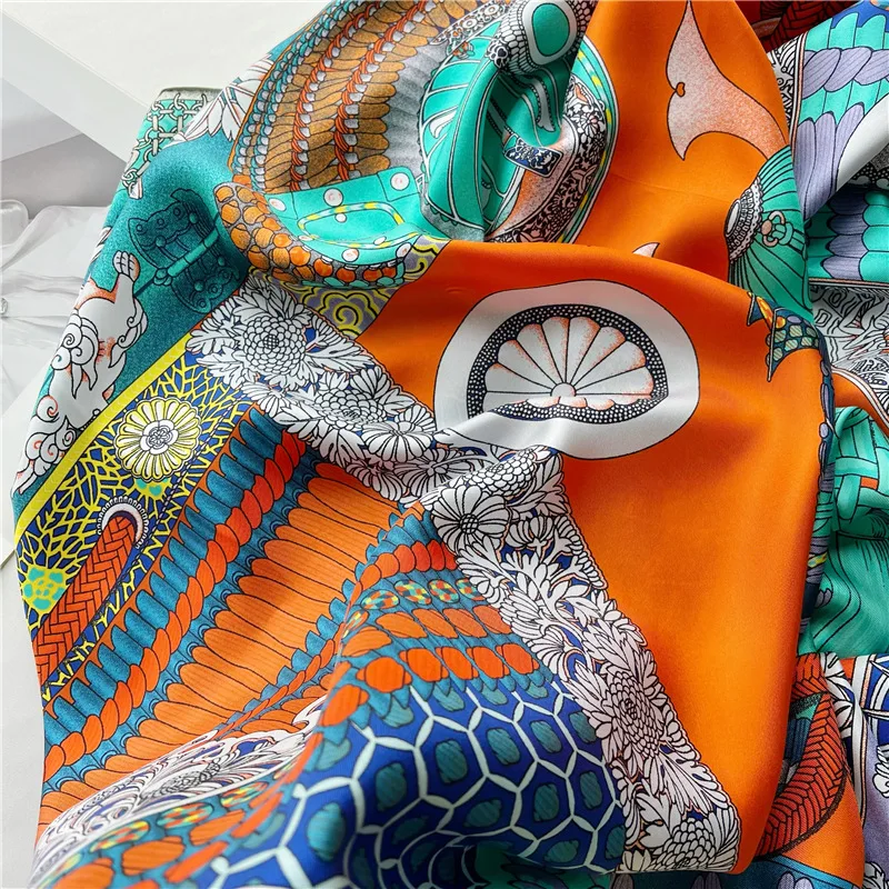 Mulberry Silk Scarf Large Hand-Rolled Edges Shawl Head Hair Bag Bandanas Tops Summer Spring Scarves Accessories Christmas Gift