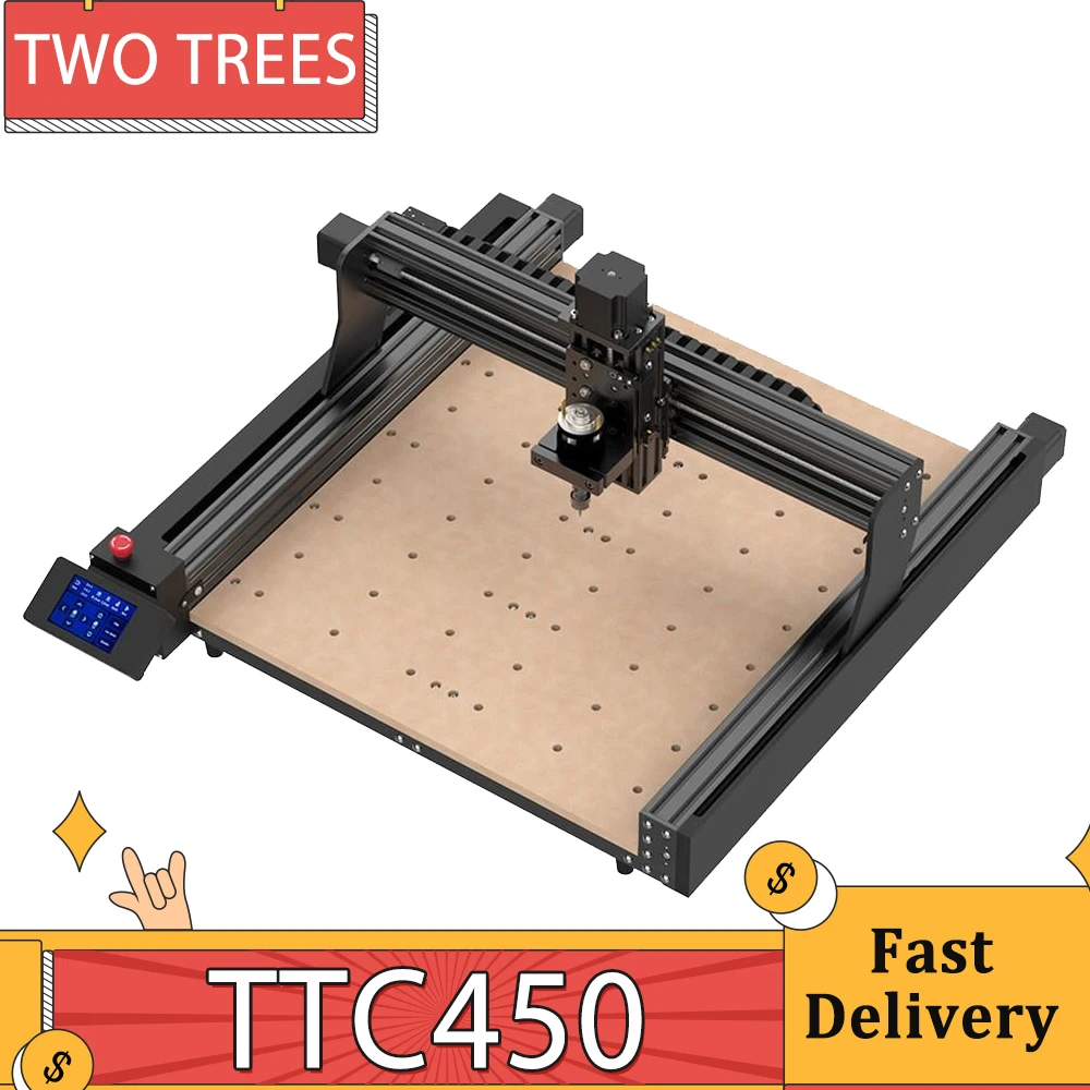 TWO TREES TTC 450 CNC Router Machine, 80W Spindle Motor, 3-Axis Control, 0.1mm Dimensional Accuracy, 460*460*80mm