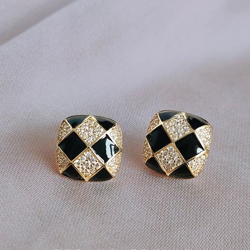 

Classic Black Enamel Zircon Square Stud Earrings Women Fashion Female Party Wedding Ear Jewelry Gifts on Anniversary