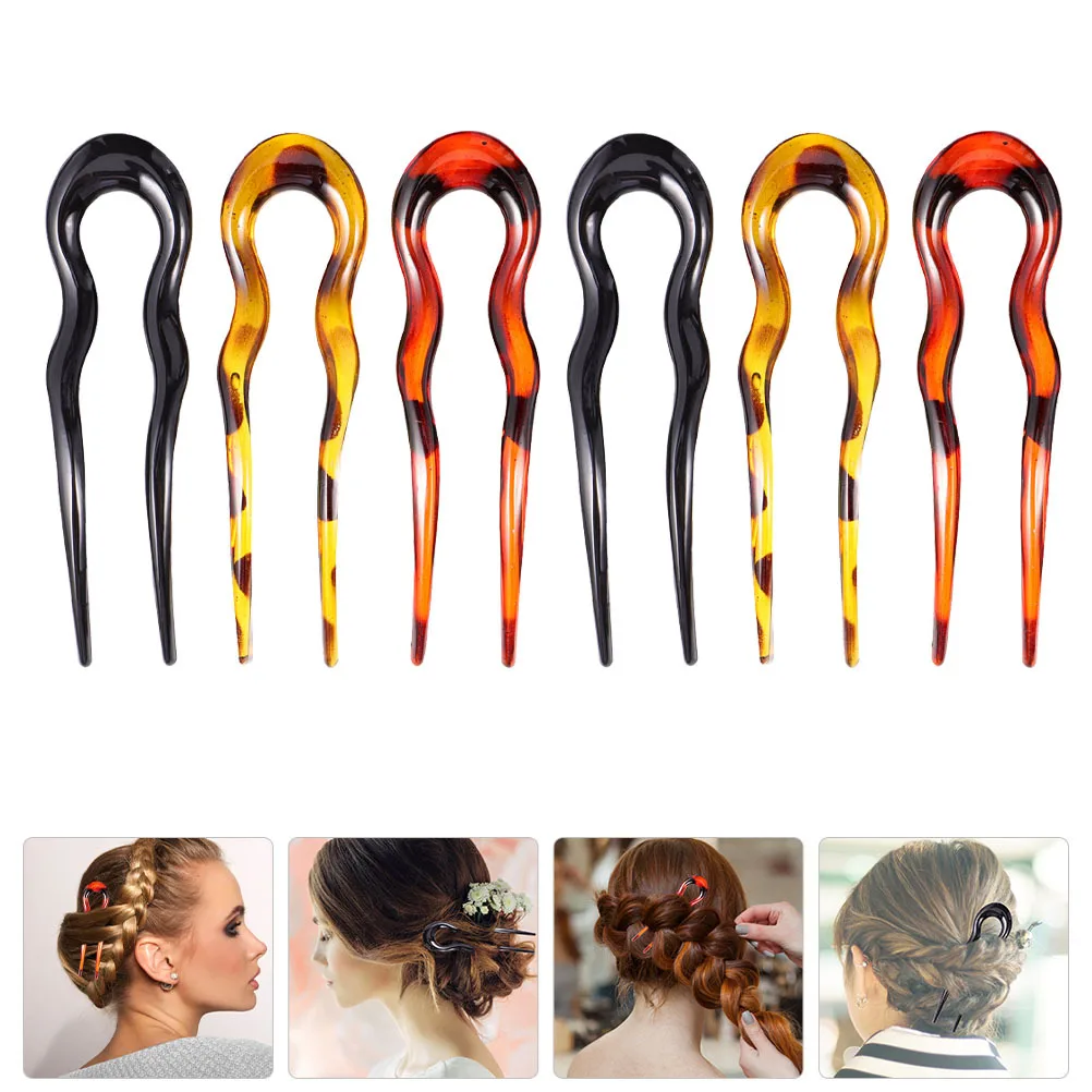 

6Pcs Resin Hair Shaped Hairpin for Women Girls Anti-Skid Long Thick Hair Styling Fork Stick Leopard Hairpin