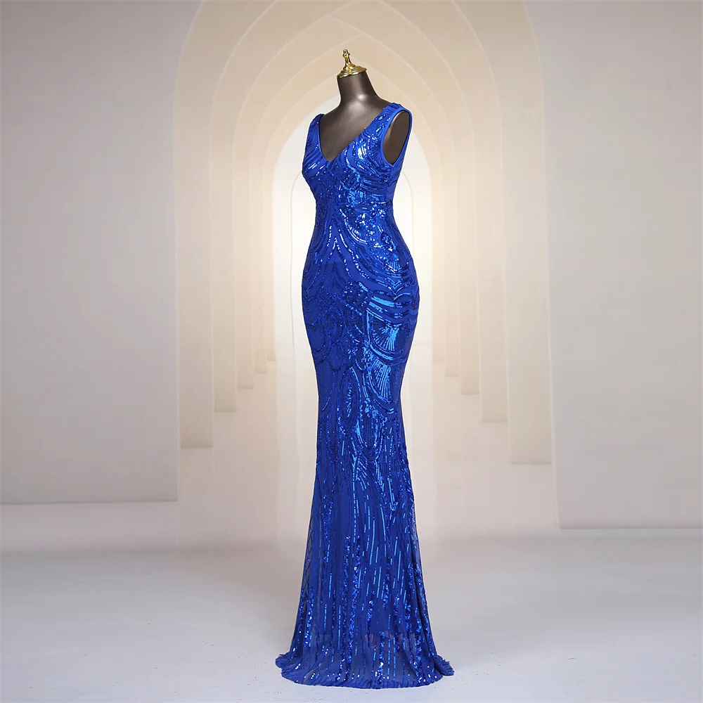 Elegant V Neck Bright Blue mermaid Evening dresses vestidos de fiesta robe de soiree de mariage prom dresses party dresses