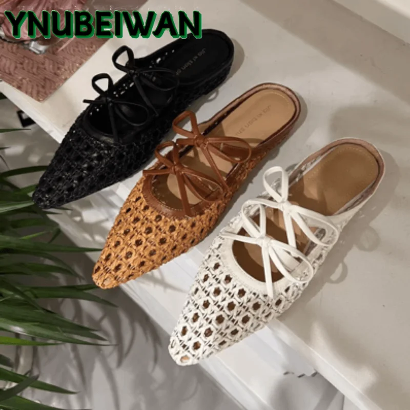 

Женские тапочки с острым носком и бантом, туфли-лодочки на плоской подошве, 2021, новые дизайнерские сандалии, модные летние женские шлепанцы, Zapatillas