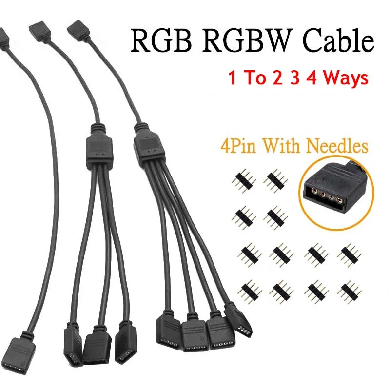 DC 12V RGB RGBW Rozgałęźnik Kabel 1 do 2 3 4-drożny 4-pinowy 5-pinowy przewód łączący taśmę LED Biały czarny przedłużacz światła LED