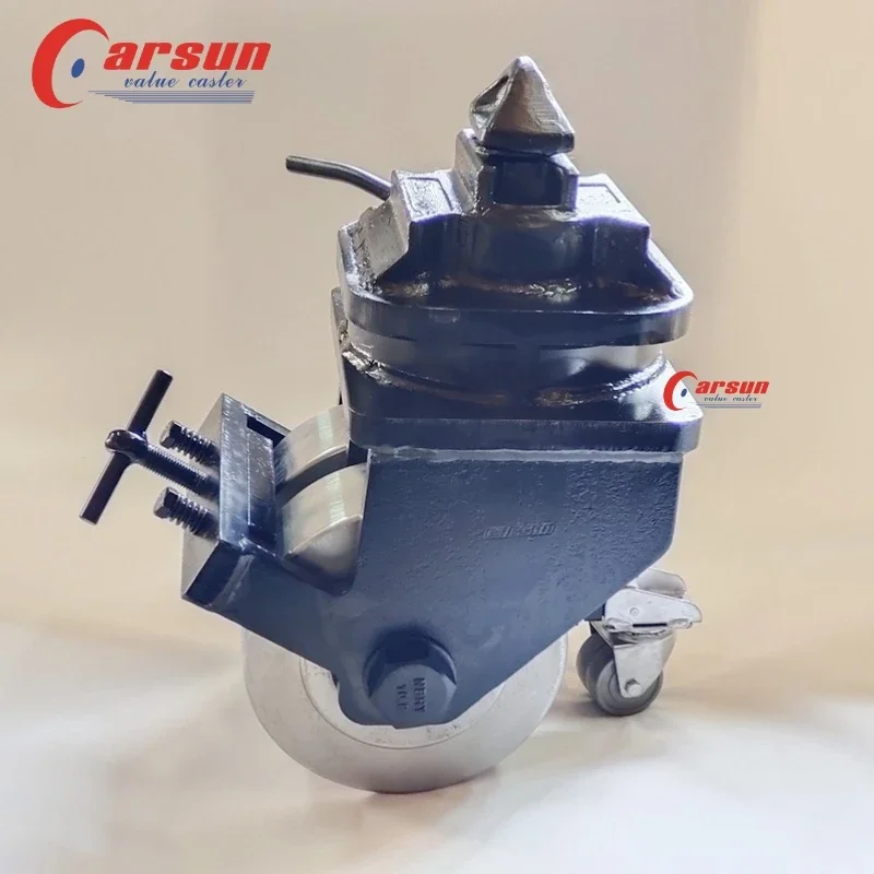 8-Inch Heavy Duty Cast Steel Double Wheel Caster Wheels for Shipping Containers with Direction Lock and Metal Tread Brakes