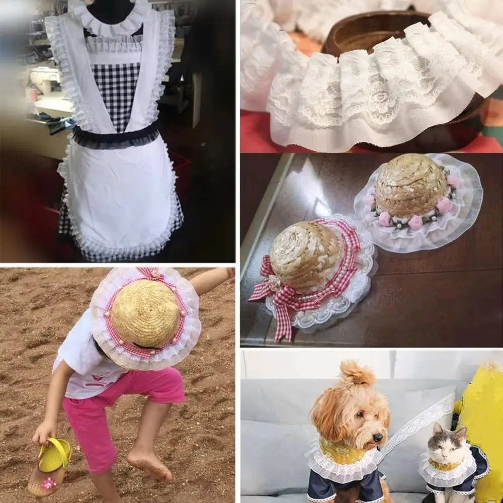 

Новая кружевная тесьма шириной 5 см, плиссированная, двухслойная, белая/черная, с оборками, для отделки воротников, манжет и края одежды