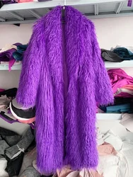 New Super Long Hairy Faux Sheep Fur Coat Women Fashion Colorful Luxury Fluffy Faux Fur Jackets Winter Trench Coats Women Outwear