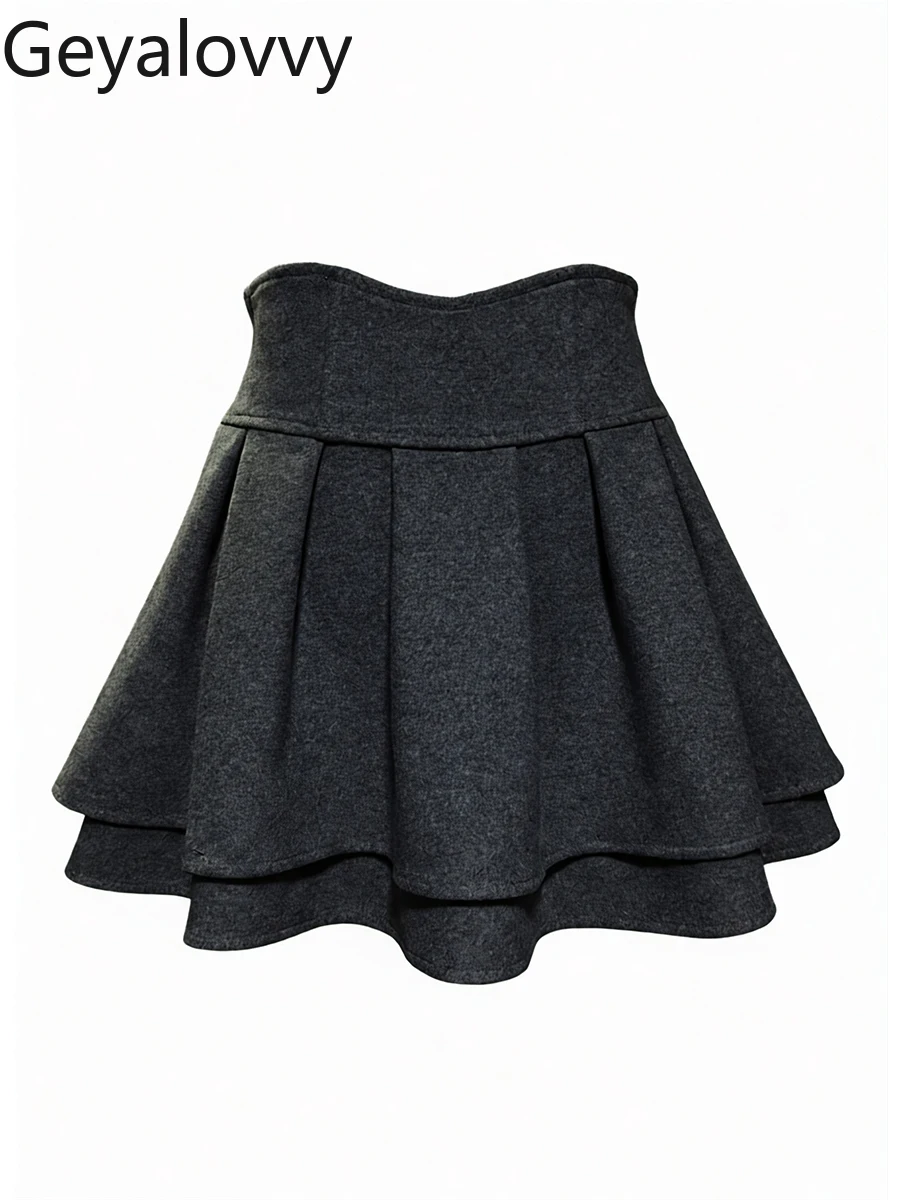 تنورة صوف صغيرة متعددة الاستخدامات على الطراز الياباني للفتيات لخريف وشتاء جديد بخصر عالٍ للتخسيس تنانير قصيرة منتفخة على شكل حرف a #3