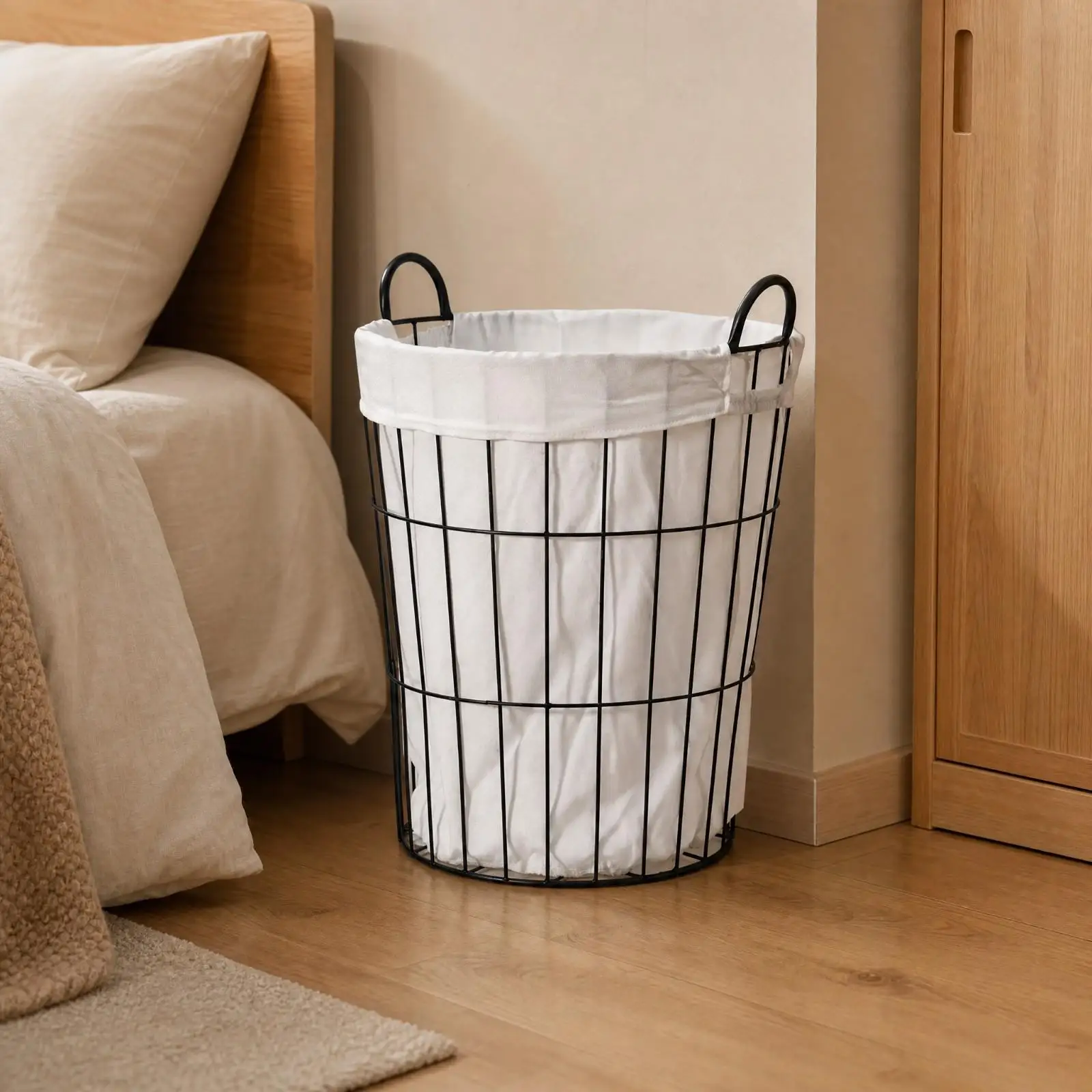 Iron Wire Laundry Basket with Removable Liner Spacious Tapered Wire Laundry Hamper with Handles Machine Washable Breathable