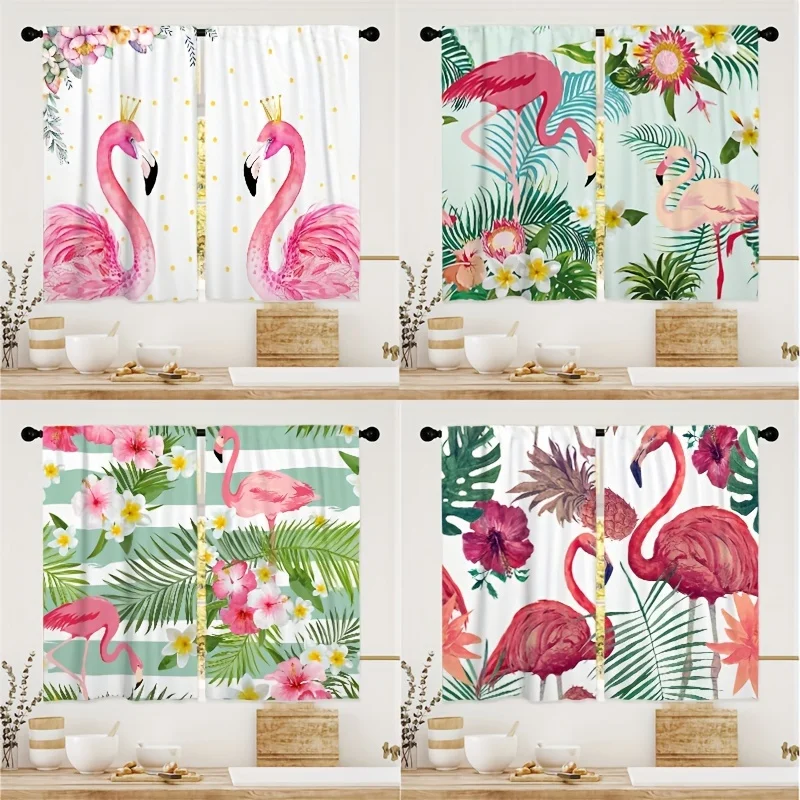 2-pack Flamingo Print Pattern Home Cartoon Room Bedroom Decoration Curtain Suitable for Cafe Office Study Sunshade Cloth