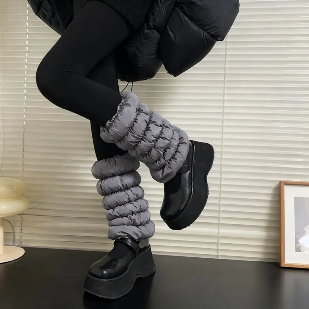 

Lolita Thickened Down Cotton Leg Warmers Mid-calf Fluffy Loose Socks Foot Cover Wind Protection Warm Boots Cover Women