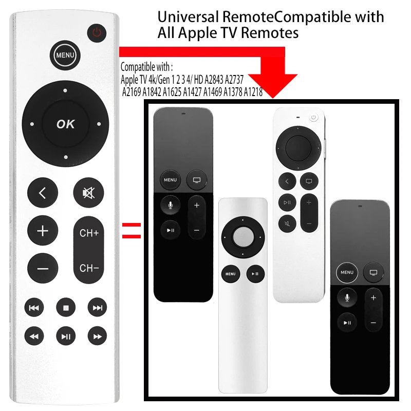 New remote control for Apple TV 4k/Gen 1 2 3 4/ HD A2843 A2737 TVA1625 A1427 A1469 A1378 A1218TV 4K A1842 A2169（No voice）