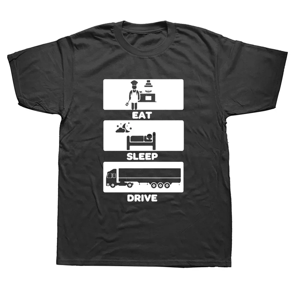 

Mens Short Sleeves Streetwear Hip Hop Printed T Shirts Top Tees Novelty Eat Sleep Drive Trucker T-Shirt COTTON streetwea