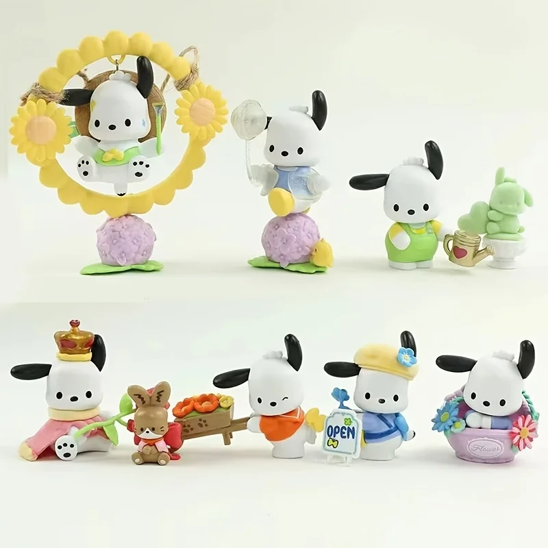 Pochacco 블라인드 박스 Kawaii Sanrio 피규어 인형 장난감 소녀 생일 선물 꽃 시리즈 피규어 홈 인테리어 크리스마스 선물