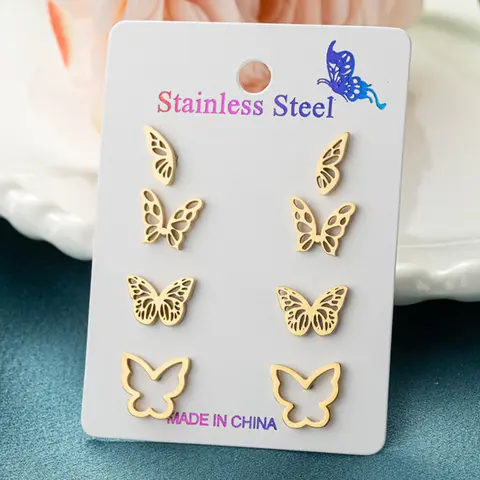 4Pairs Vintage Stainless Steel Butterfly Earring Cartoon Insect Ear Jewelry Set Girls Birthday Earrings Gifts Accessories