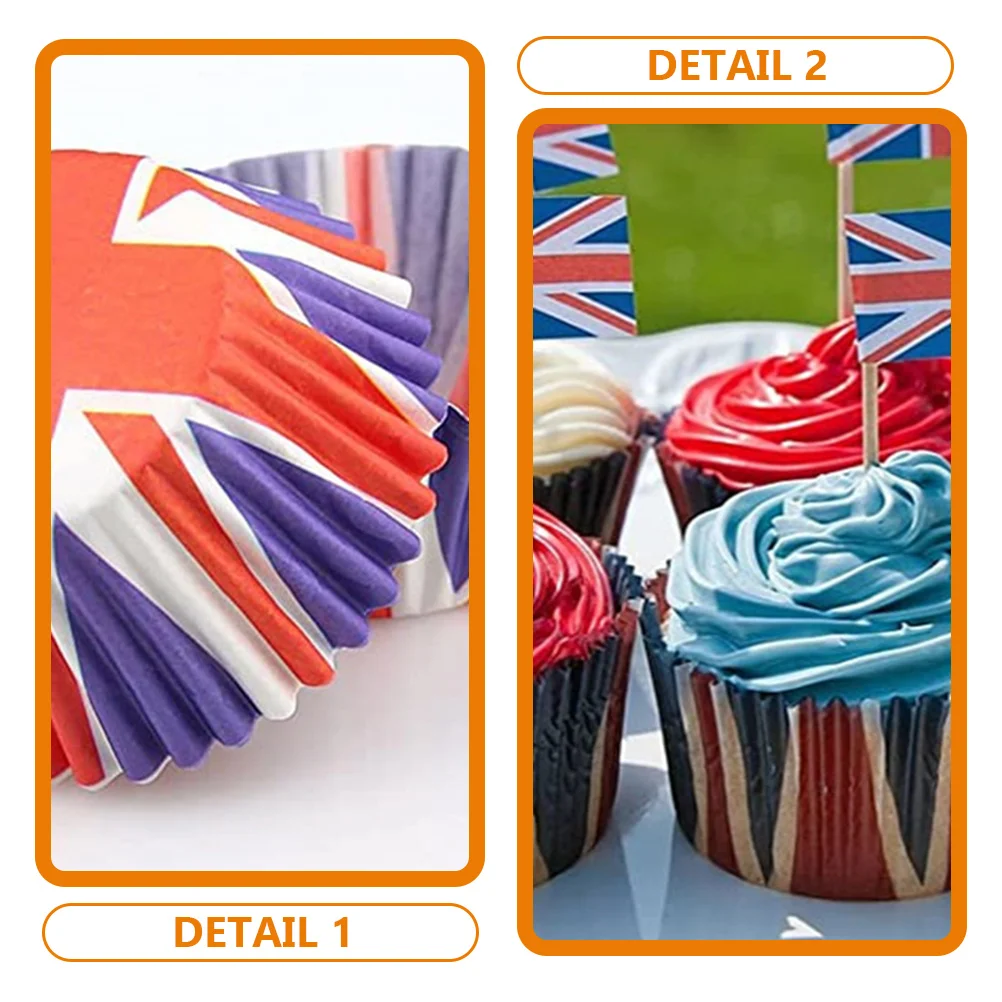 200 Pcs Union Jack Paper Cupcake Cases Baking Liners Cups Boxes Wrappers Muffin Muffins Dessert