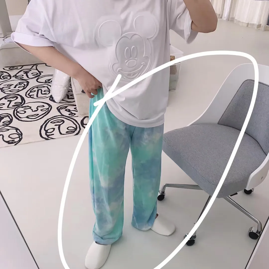 

Boity Korean Style Summer Vintage Washed Tie Dye Loose Breathable Comfortable Casual Drapey Sleep Pants Home Clothes