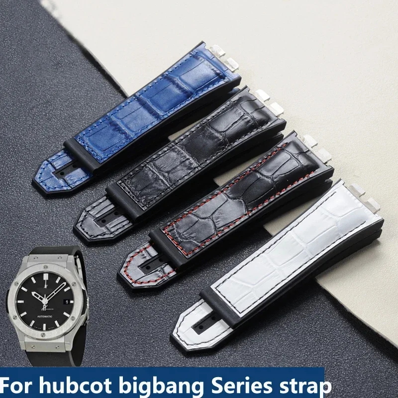 For HUBLOT TPU tape BIGBANG Genuine Leather Watchband 28mm Quick Release Interface Big Explosion Rubber Watch Strap Men Bracelet