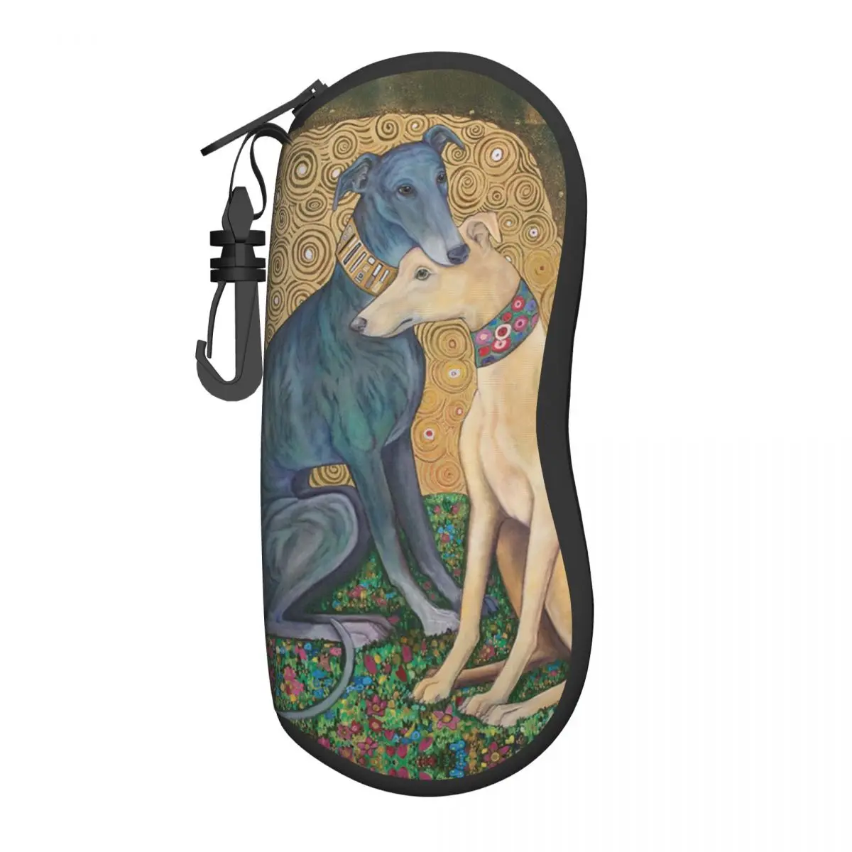 Custom Gustav Klimt Greyhound Dog Art Glasses Case Stylish Whippet Sihthound Dog Shell Eyeglasses Case Sunglasses Box