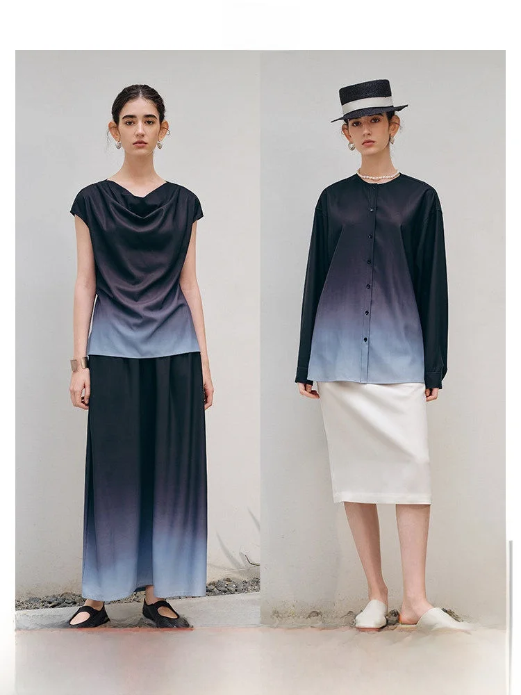 

Ltyp Original Travel Gradient Art Print Shirt Women's Comfortable Loose Style Slimming Half Skirt Casual Fashion Polyester Fiber